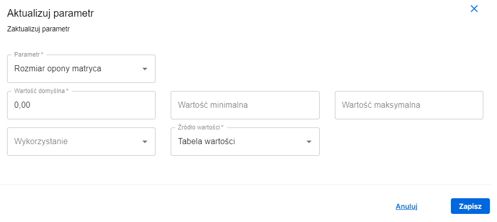 add vap form parameters tyre size matrix