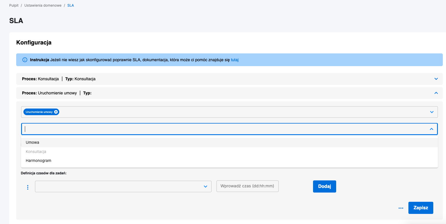 Konfiguracja SLA zadań