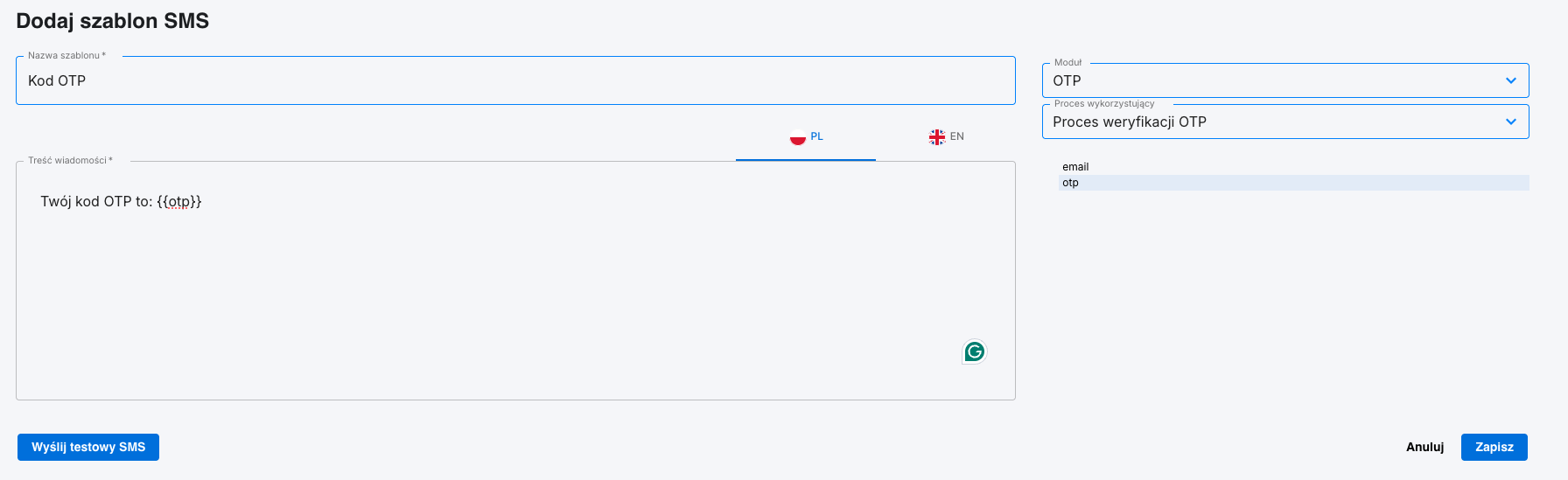 Formularz z wypełnionymi polami