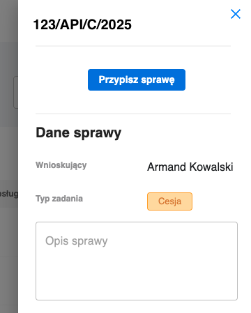 Sidebar ze szczegółami zadania