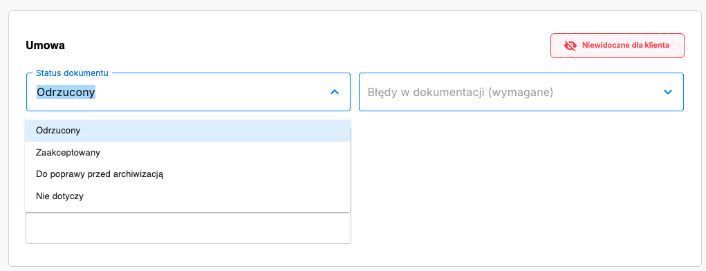 Ustawienie statusu dokumentu