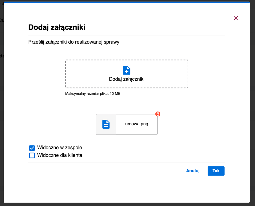 Dodawanie nowych załączników