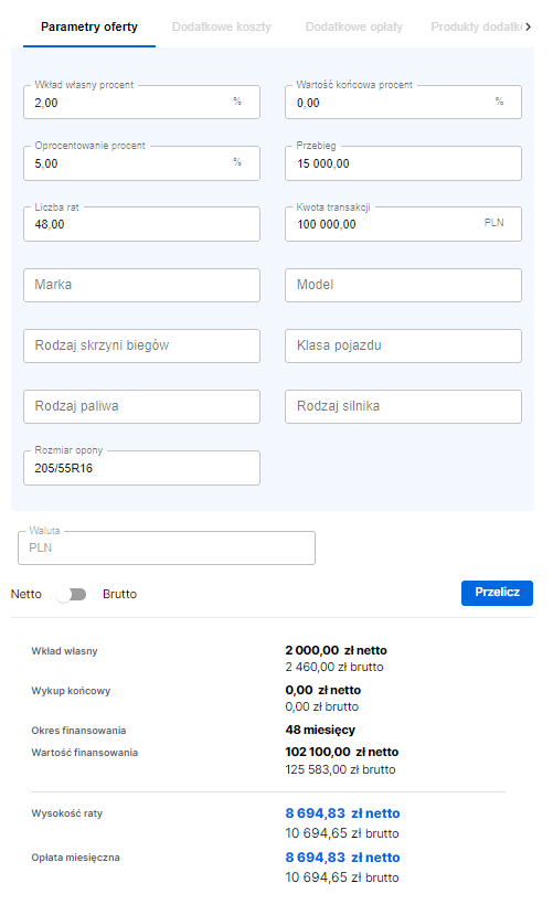 add vap form parameters calc params
