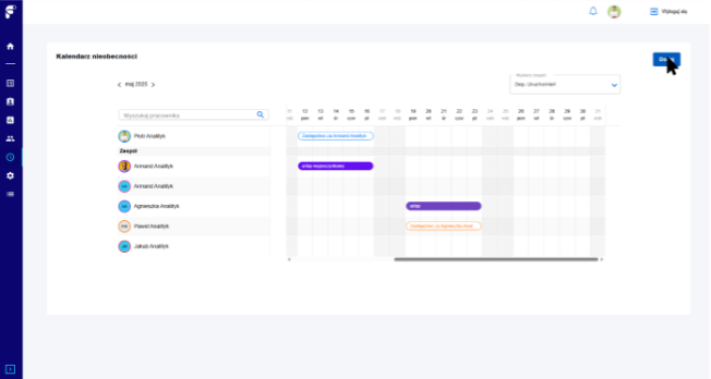 Dodawanie nowej nieobecności - przycisk