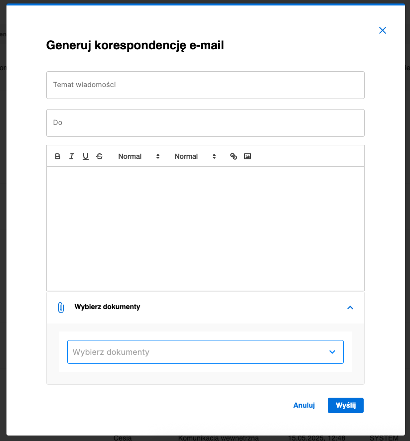 Modal generowania e-mail