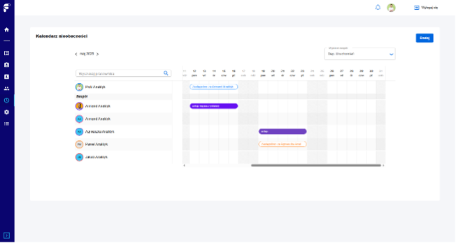 Widok kalendarza nieobecności