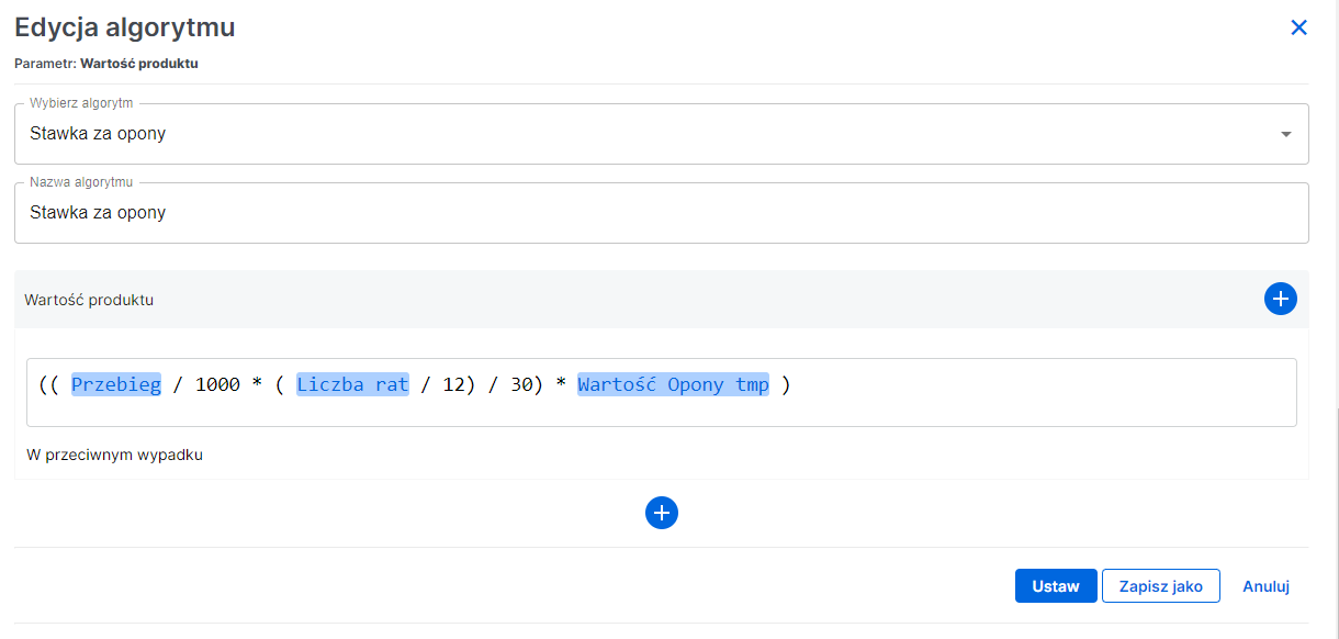 add vap form parameters product value