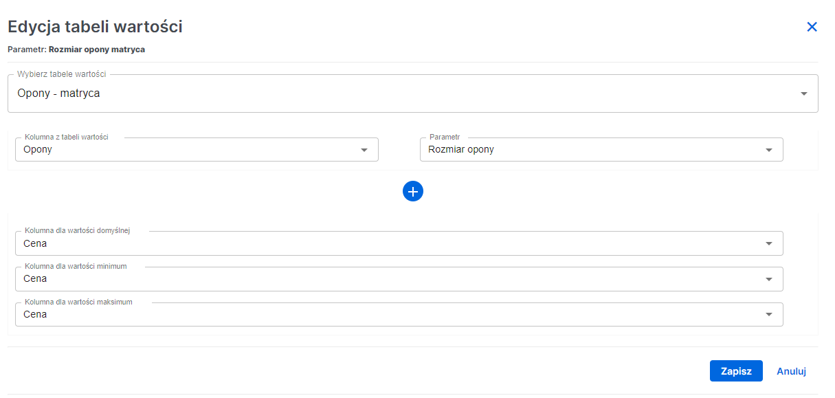 add vap form parameters tyre size matrix