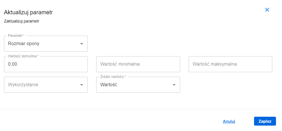add vap form parameters tyre size