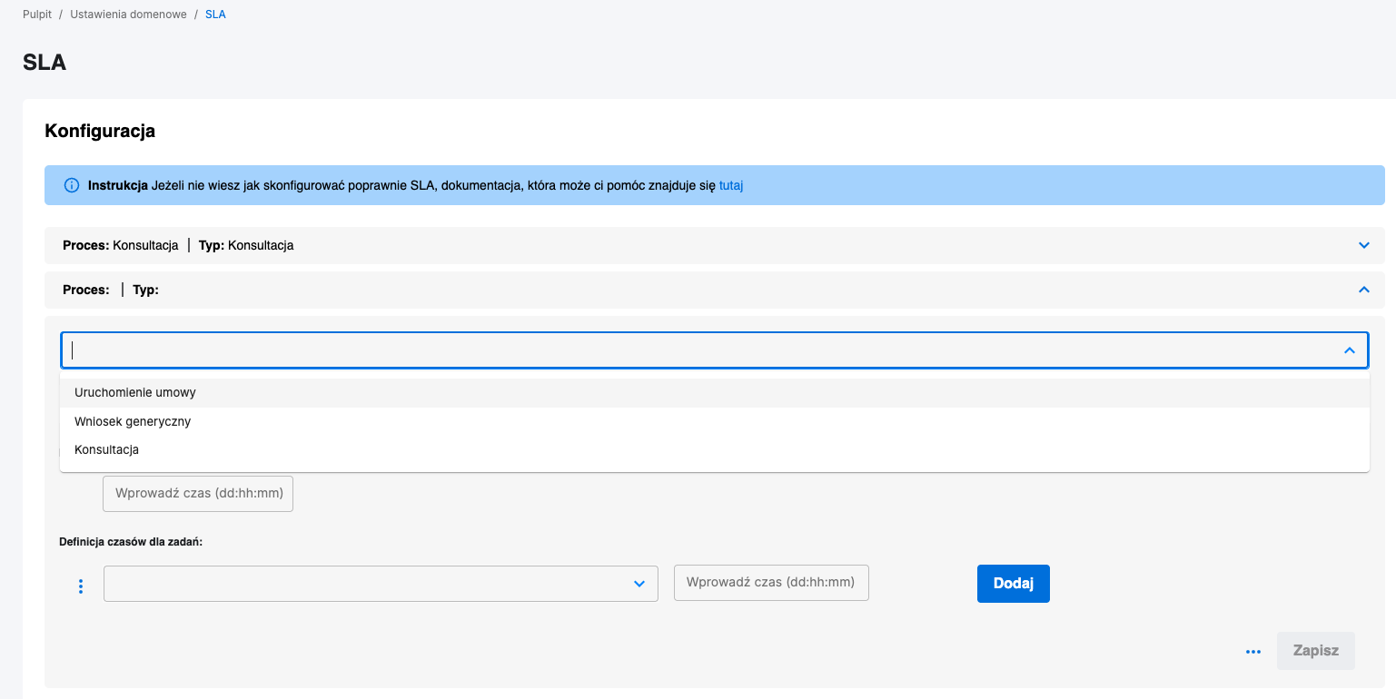 Ustawienie SLA procesu