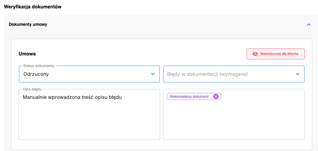 Wpisanie opisu błędu